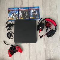 Ps4, cuffie, joystick con cavo, tre giochi