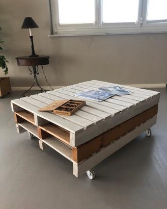TAVOLINO SOGGIORNO PALLET E VETRO
