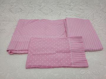 Lenzuola per letto singolo a fantasia pois, rosa.