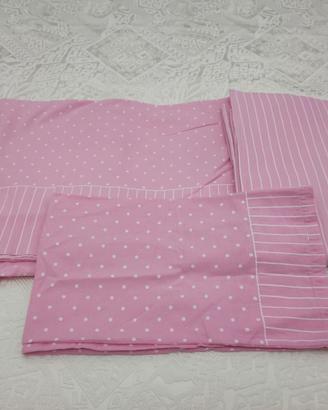 Lenzuola per letto singolo a fantasia pois, rosa.