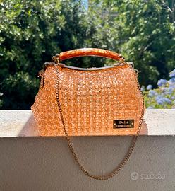 Borsa clic clac con perle champagne