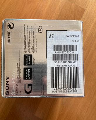 Obiettivo Sony SAL 35 1.4 G serie G attacco A
