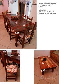 tavolo contadino + tavolo da fumo + 12 sedie