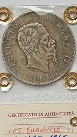 Vit em II 5 lire 1865 T bb+ raro