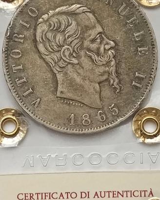 Vit em II 5 lire 1865 T bb+ raro