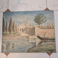 Quadro olio su compensato firmato Sergio Burato