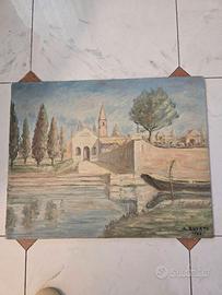 Quadro olio su compensato firmato Sergio Burato