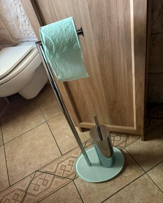 Porta rotolo e scopitno in acciaio e vetro