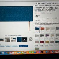 Testata letto lino blu navy 135 x 105