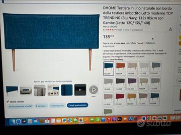 Testata letto lino blu navy 135 x 105