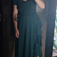 Abito verde elegante lungo maniche corte spacco