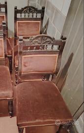 4 sedie antiche in legno e veluto 