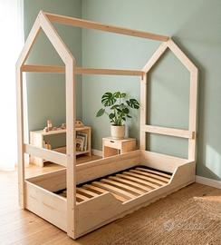 Lettino Montessori casetta 80*190 artigianale 