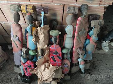 lotto statue africane in legno, artigianato antico