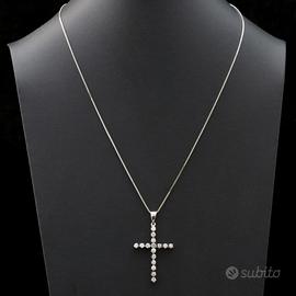 COLLANA CROCE ORO BIANCO 18KT CON DIAMANTI 0.64 CT