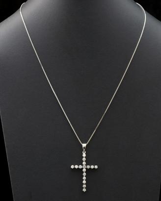 COLLANA CROCE ORO BIANCO 18KT CON DIAMANTI 0.64 CT