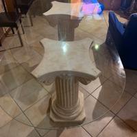 Tavolo ovale in vetro temperato con doppia colonna