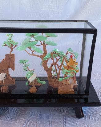 Diorama chinese in miniatura intagliato in sugh