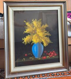 Quadro mimose cornice argento imbrunito