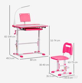 Scrivania e Sedia Regolabile  per Bambini Rosa