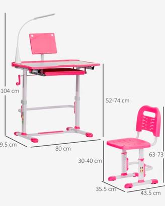 Scrivania e Sedia Regolabile  per Bambini Rosa