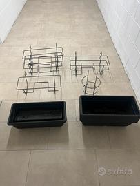 Porta vaso da balcone in metallo + vaso rettangola