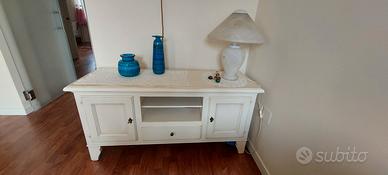 Porta tv artigianale bianco in legno di tiglio 