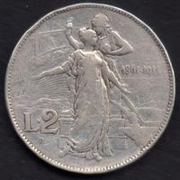 ITALIA Regno 1911-2 Lire Cinquantenario argento #W
