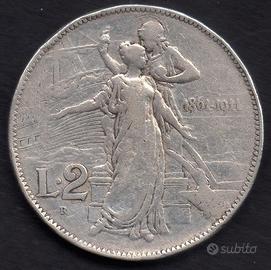 ITALIA Regno 1911-2 Lire Cinquantenario argento #W