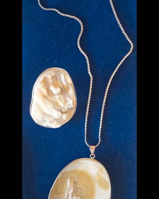 parure collana e anello madreperla e argento