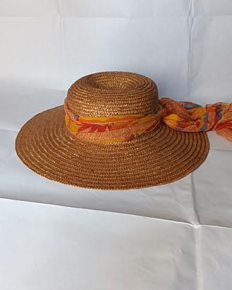 Cappello donna in fibra naturale rafia  e nastro