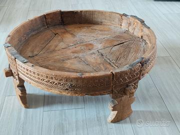 Tavolino macina indiana legno intagliato