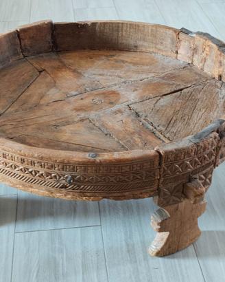 Tavolino macina indiana legno intagliato