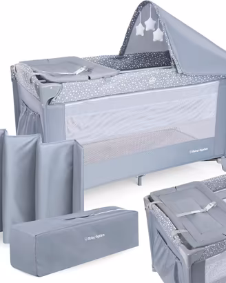 Lettino Viaggio Box Gioco 2 in 1 Grigio Portatile