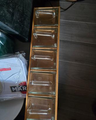 Vintage in Legno con 5 Cassetti in Vetro