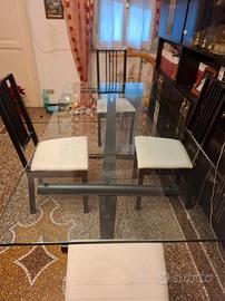 tavolo da pranzo con piano in cristallo + 6 sedie