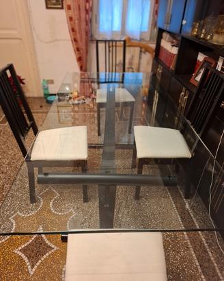 tavolo da pranzo con piano in cristallo + 6 sedie