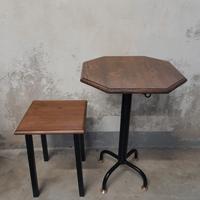Sgabello + tavolino industrial in ferro e legno