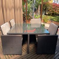 Tavolo in rattan con quattro poltroncine