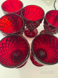 12 bicchieri vetro rosso calice basso