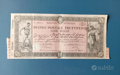 Buono Postale Fruttifero 1000 Lire 1932 Colledara
