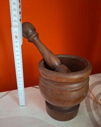 mortaio in legno massello con pestello 