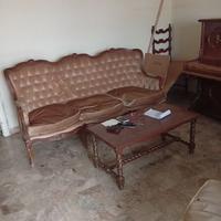 Salotto completo in legno e velluto di seta