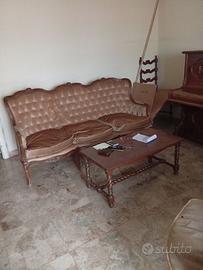 Salotto completo in legno e velluto di seta