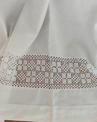 Antico Puro Lino Lenzuolo-Telo Bianco Merletto