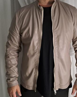 Giacca Vera Pelle Beige Uomo