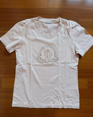 Moncler T-shirt rosa cipria con logo ricamato - M