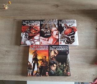 manga volumi 1-5 pacco attacco dei giganti 