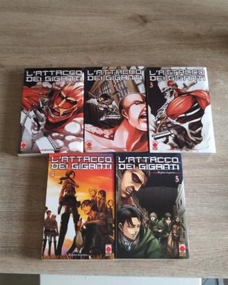 manga volumi 1-5 pacco attacco dei giganti 