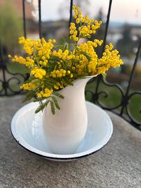 Set originale vintage brocca e catino smaltati.